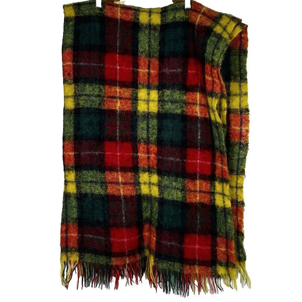 Vintage Glentana Mohair Wool Plaid Blanket Made in Scotland Fringe Throw
